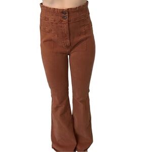 Free People Jayde Flared Jeans Pants Boho Rust Brown 70s Retro High Rise Size 32